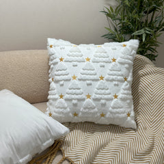 1/2pcs 3D White Christmas Tree Throw Pillow Cover - Quilted Plush Nordic Minimalist Luxury Decorative Cushion Cover with Zipper Closure, Soft Plush Fabric & 3D Tree Design for Sofa, Bed, Living Room - Machine Washable Winter Home Decor