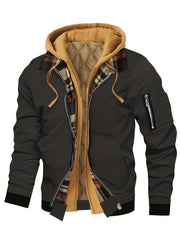 Pearson OBM Men'S Winter New Korean-Style Hooded Jacket, a Casual And Trendy Outerwear, Solid Color, Formal Style, with Zipper Details