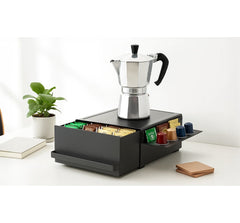 Modern Coffee Capsule Drawer Rack with Sliding Side Tray, Multi-Purpose Countertop Storage Box for Kitchens, Coffee Bars, Offices & Worktops