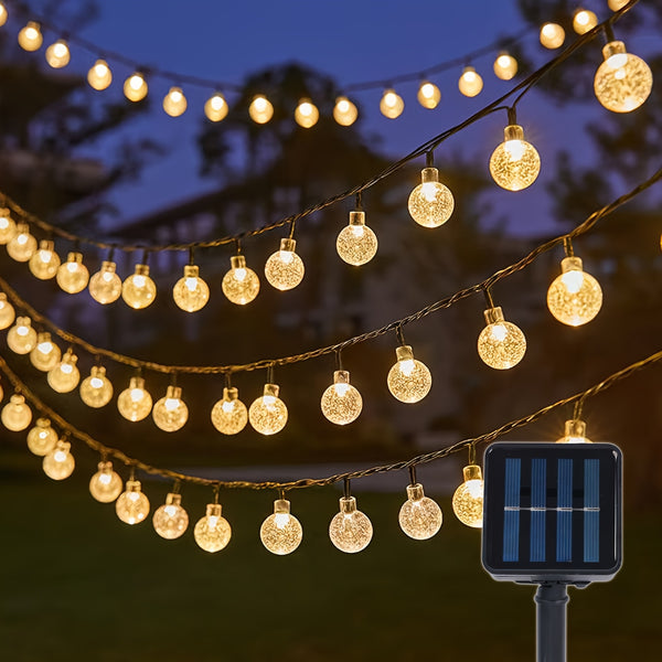 1pc 16.33/22.9/39.3ft (4.98/6.98/11.98m) 20/50/100 LED Bubble Globe Fairy Lights, Outdoor Solar String Lights, Ipx4, 1.7cm Ball, Button Control, for Summer Garden Patio Yard Trees Wedding Birthday Party