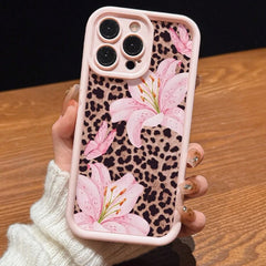 Phone Case: Cute Pink Lily and Leopard Print Design Matte Anti-drop Phone Case, Suitable for iPhone 17 Pro Max/17/Air, 16 Pro/16/15 Plus/15 Pro/14 Plus/14 Pro Max, 14/13/12/11 Pro Max/Pro/Plus Series, Anti-drop Luxury Simple Protection Shockproof