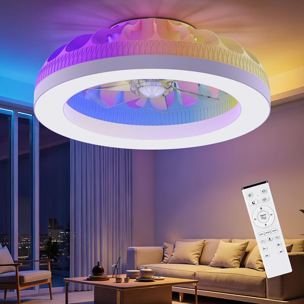 Brushless Remote Control Ceiling Fan with Light, 3000K-6500K Stepless Dimmable RGB Ambient Fan Light, 6-Speed Quiet Fan with Timer & Memory, Dimmable LED Modern Fan Lamp for Bedroom Living Room Dining Room