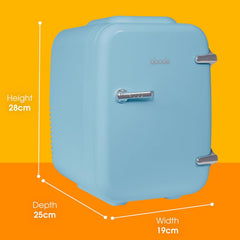 Abode Blue Mini Fridge A4CLR201BL 4L/6 Can Portable Thermoelectric Mini Cooler & Warmer for Drinks, Cosmetics/Makeup/Skincare, AC/DC Power, Retro Style, for Bedroom, Home, Caravan, Car