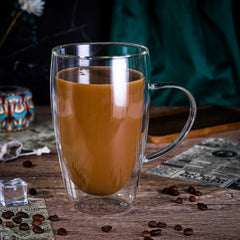 Vinsani Double Walled Coffee Drink Glasses Tea Cup Mug Heat Cold Resistant Aesthetic Clear Borosilicate Glass with Handle Cappuccino Latte Tea Dessert Hot and Cold Drinks