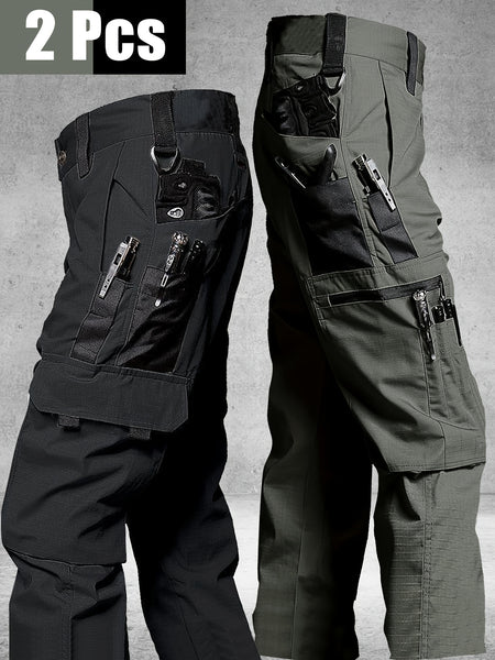 2pcs Men's Tactical Cargo Pants, Durable Multi-Pocket Work Pants for Outdoor Construction Work, Hiking And Trekking, Casual Tactical Pants | Adjustable Waist Pants | Hiking Gear (No Belt)