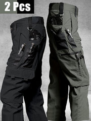 2pcs Men's Tactical Cargo Pants, Durable Multi-Pocket Work Pants for Outdoor Construction Work, Hiking And Trekking, Casual Tactical Pants | Adjustable Waist Pants | Hiking Gear (No Belt)