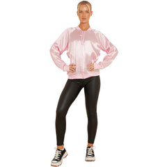 Adult 50s Pink Satin Jacket | Retro Lightweight Women’s Pink Bomber Coat | Classic Vintage Style Jacket for Everyday Wear
