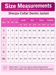 Women'S Black Denim Jacket with Sherpa Collar, Fleece Lined Jean Trucker Jacket, Warm Button Up Long Sleeve Winter Coat, Casual Vintage Denim Outerwear with Pockets