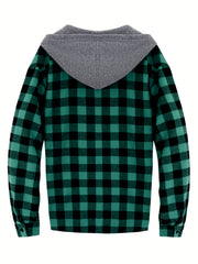 2pcs Men's New York Fashion Trendy Plaid Shirt Hoodie, Plaid Pullover Sweatshirt Flannel Hoodie