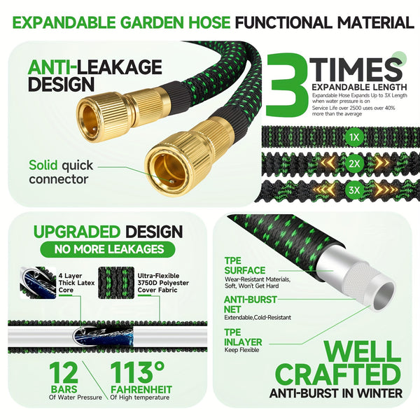 LOVFEN Expandable Flexible Garden Water Hose with 10 Function Spray Nozzle BLUE