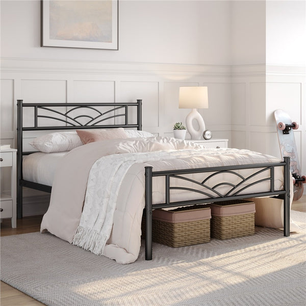 Costoffs Metal-Framed Bed, Metal-Framed Bed Base with Storage, Metal Platform Bed Frame with Headboard and Metal Bed Slats, Easy Assembly Bed, Single/Double/ Size Metal Bed Frame, Bed Foundation
