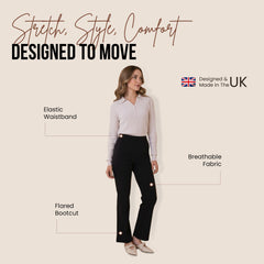 Ladies Flared Trousers Stretch Fit Comfort Fit High-Waisted Flared Pants Suitable For Nurses, Carers, Teachers, School Uniform, Yoga, Travel, Casual, Office Wear