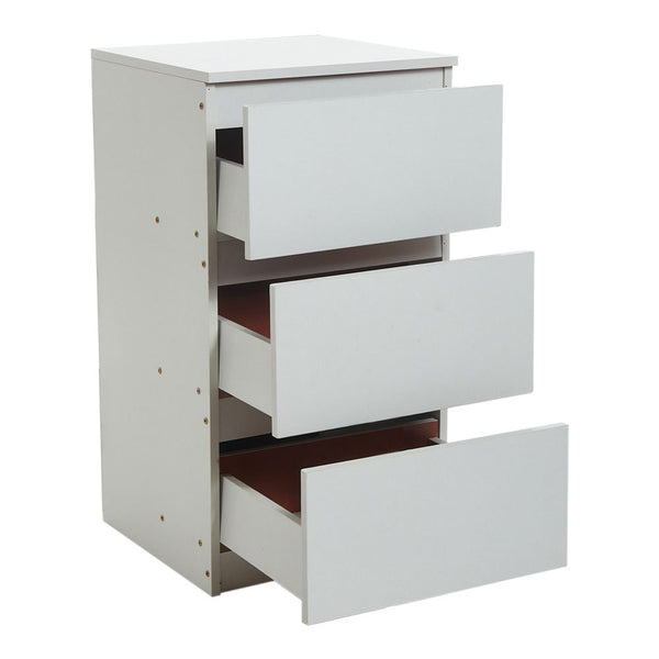 Wooden Slim Bedside Table Narrow Nightstand Side Table with 3 Drawers Storage, Tall Telephone Bedside Cabinets Sofa Side End Tables for Bedroom Small Spaces Living Room, Accent Furniture, White Coffee Tea Table, 32x30x59cm