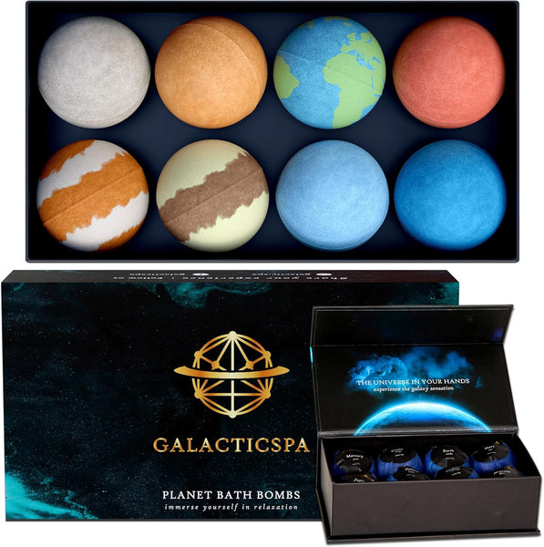Planet Themed Bath Bombs / 8 X 60G Handmade Luxury Bubble Bath Fizzer Set/Non-Staining, Vegan, Cruelty-Free/Spa Gift for Men, Women and Kids