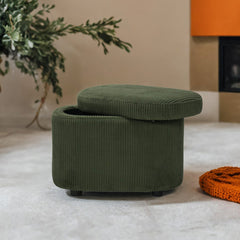 1pc Plush Teddy Round Upholstered Storage Ottoman Stool - 60x40x45cm Lidded Footrest with Hidden Storage Space | Multi-Functional Shoe Changing Bench for Living Room, Bedroom & Entryway | 3cm Black Plastic Legs (Green/White)