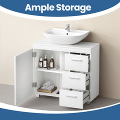Under Sink Bathroom Cabinet, Storage Cabinet, with 3 Drawers, for Washbasins with Pedestal, 30 X 70 X 64cm, Cloud White