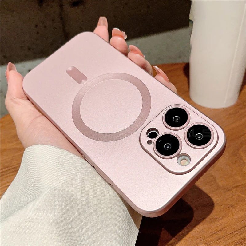 Luxury For Wireless Charging Case For IPhone 16 15 11 13 12 14 Pro Max Plus Magnetic Phone Cases Lens Protector Matte Cover