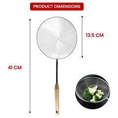 AEX Stainless Steel ladle Frying Spoon Strainer with Wood Handle Pasta Strainer Wooden Spoons Cooking Utensils for Kitchen Cooking Frying Food Ladle Spider Skimmer Mesh Strainer Skimmer Frying Spoons Spider Strainer Skimmer Wire Skimmer Ladle Kitchen Uten