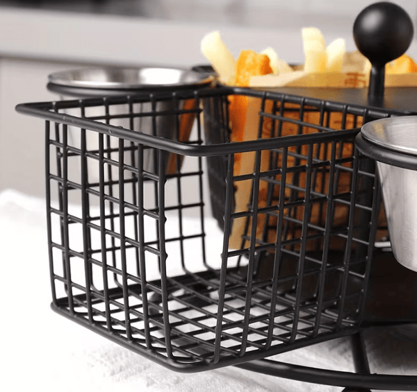1pc Rotating French Fry Basket with Dipping Cup Compatible for French Fries, Onion Rings, Wings - Heavy-Duty Stainless Food-Contact Rotator System, Countertop/Floating Shelf Fryer Basket for & Commercial Kitchens