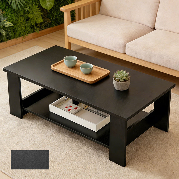 Modern Black Coffee Table with Lower Storage Shelf - Living Room Tea Side End Desk, Contemporary Design with Magazine Rack & Open Storage