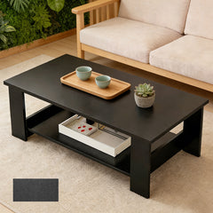 Modern Black Coffee Table with Lower Storage Shelf - Living Room Tea Side End Desk, Contemporary Design with Magazine Rack & Open Storage