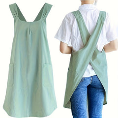 Women' Vintage Cotton- Apron with Adjustable No-Tie Waist - Wide Strap Loose Fit Kitchen Apron Suitable for Cooking,, Crafting & - 1 Style