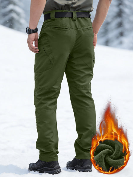 Men's -Lined Tactical Cargo Pants for Winter, New Multi-Functional Pockets, Softshell Stretch Warm Fabric, Windproof, Durable, Tear-Resistant, Suitable for Middle-Aged and Elderly, Outdoor Hiking, Travel, Snowy Weather, No Belt