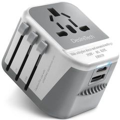 Desiretech Travel Adaptor 4-in-1 Universal Plug Adapter with USB-A, USB-C, Phone Docking - Compact UK to World Adaptor, Double Fuse Protection - Perfect for Europe, USA, Asia & Beyond