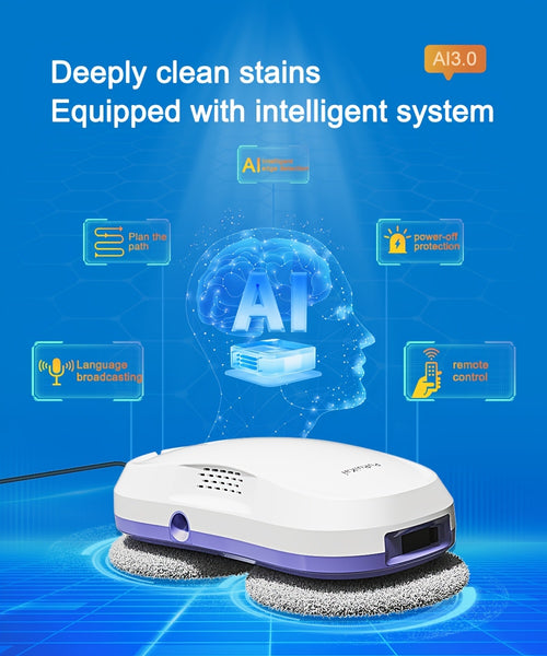 PuRuiKaiM8 Fully Automatic Plug-in Intelligent Window Cleaning Robot (2026 Latest Model) with Automatic Bidirectional Water Spray with Remote Control, 4.5-meter Anti Fall Safety Rope, Including 10 Cleaning Cloths And Spray Bottles