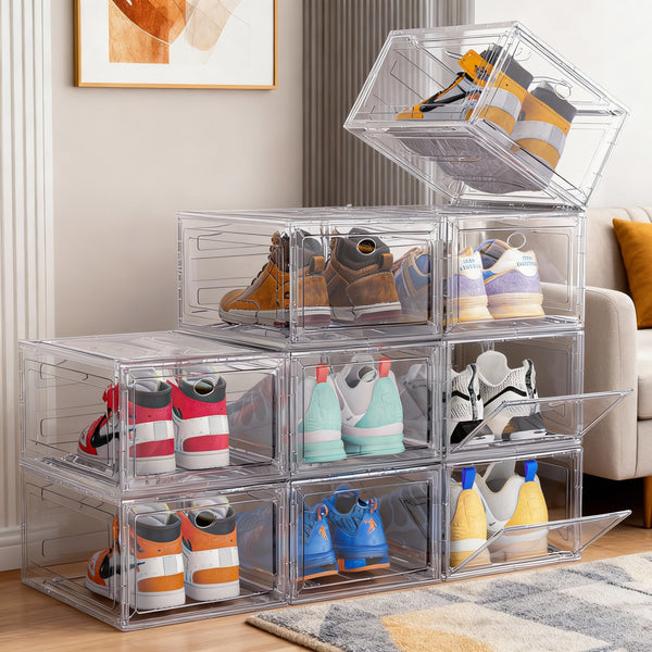 6/9/10-pack Transparent thickened shoe box with magnetic door, closet shoe box, sneaker storage box, dustproof and waterproof, stackable shoe box, upgraded sturdy shoe box, multifunctional sneaker storage box