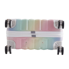 Cabin Luggage, Multifunctional Suitcase, Travel Suitcase, Carry-on Luggage with Cup Holder, Stand, Hook, Dreamy Rainbow Gradient Luggage 18 Inch, Lightweight & Durable Trolley Case with Spinner Wheels