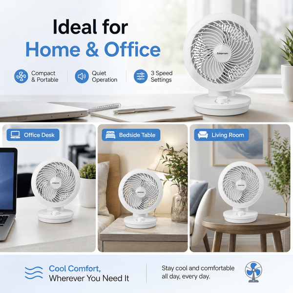 A2Z 8 Inch Table Fan Portable Desk Fan with 3 Speed Settings Oscillating Adjustable Tilt Head Indoor Fan with UK Plug for Home Office Bedroom