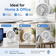 A2Z 8 Inch Table Fan Portable Desk Fan with 3 Speed Settings Oscillating Adjustable Tilt Head Indoor Fan with UK Plug for Home Office Bedroom