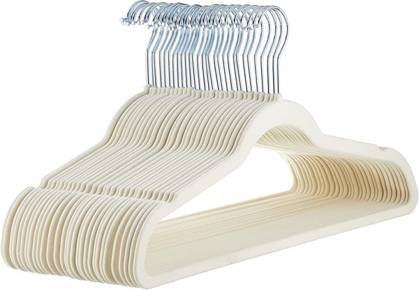 Amazon Basics Slim Velvet Non-Slip Suit Hangers - 30-Pack, Black/Silver