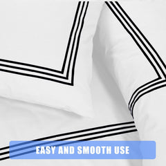 My Home Store Polycotton Bratta Duvet Cover Set - Our 3pc Soft stitch Embroidered button closure Quilt cover with matching Embroidered envelop closure Pillowcases | Breathable & Lightweight Duvet cover set