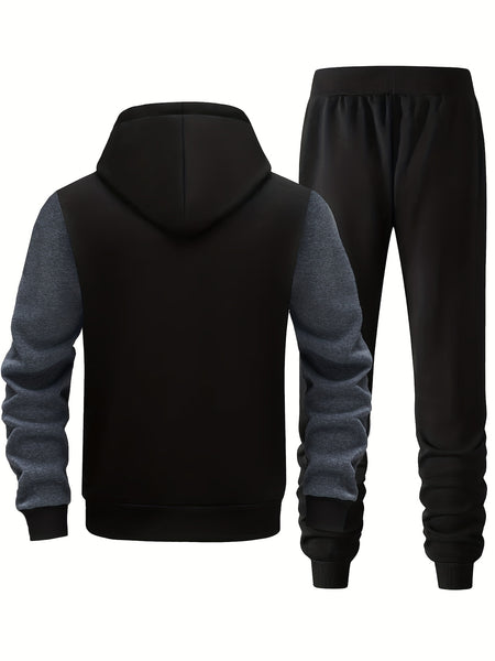 Men'S Bold Print Urban Streetwear Pullover Hoodie & Pants Set - Black & Red with 