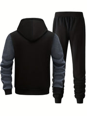 Men'S Bold Print Urban Streetwear Pullover Hoodie & Pants Set - Black & Red with 