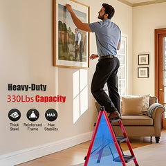 2/3/4/5-Step Ladder, Lightweight Folding Step Stool With Extra-Wide Anti-Slip Steps, 149.69 KG Capacity, Compact Space-Saving Design For Home, Kitchen.