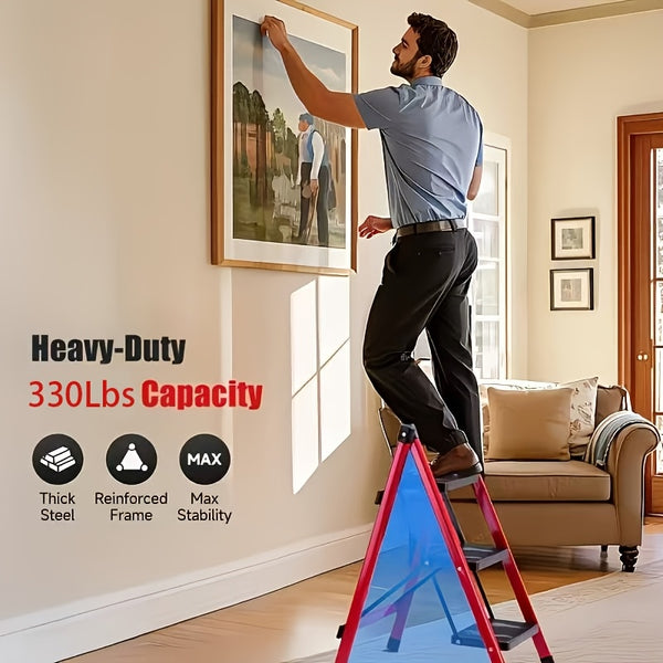 2/3/4/5-Step Ladder, Lightweight Folding Step Stool With Extra-Wide Anti-Slip Steps, 149.69 KG Capacity, Compact Space-Saving Design For Home, Kitchen.