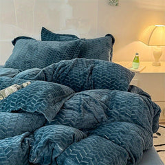 Premium Luxury Bedding Milk Velvet 4pcs Set, Soft, Thickened and Warm, Including 1 Duvet Cover+ 2 Pillowcases+ 1 Bed Sheet, Washable and Machine-Washable, Suitable for Bedrooms, Guest Rooms, Rental Houses, College Dorms