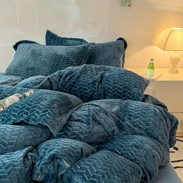 Premium Luxury Bedding Milk Velvet 4pcs Set, Soft, Thickened and Warm, Including 1 Duvet Cover+ 2 Pillowcases+ 1 Bed Sheet, Washable and Machine-Washable, Suitable for Bedrooms, Guest Rooms, Rental Houses, College Dorms