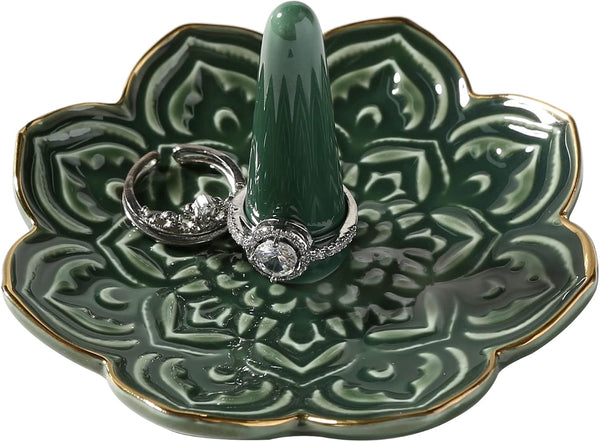 Ceramic White Mandala Jewelry Holder Decorative Ring Holder/Trinket Tray Valentine Engagement Wedding Birthday Gifts for Women Her