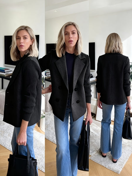 A Stylish And Sophisticated Patchwork Coat for Women, Designed with a Lapel Collar And Double-Breasted Closure, Featuring a Ribbed Texture. Perfect for Casual Autumn And Winter Outfits, Office Environments, And Social Events