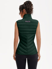 Women's Lightweight Outdoor Puffer Vest, Multi-Pocket Design, Elastic Waist Wrapping for Snug Warmth, Unique Zipper, Stand Collar, Polyester Filled