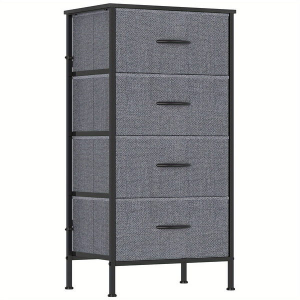 1pc Modern Tall Dresser with 4 Spacious Drawers - Large Storage Cabinet with MDF Wood Top & Sturdy Metal Frame, Freestanding Tall Tower Unit with Legs, 68.58cm+ Height, 3.2 Cu Ft Capacity, Space-Saving Vertical Organizer for Bedroom/Living Room