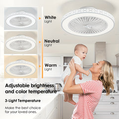 [Smart Ceiling Fan]Low-profile Ceiling Fan with Dimmable Light And Remote Control, Modern Smart LED Ceiling Fan with Lamp, 50.8cm, Dimmable, 3000-6500K, 6 Wind Speeds, Timer, Memory Function, Lamp with Fan for Living Room, Bedroom, And Dining Room