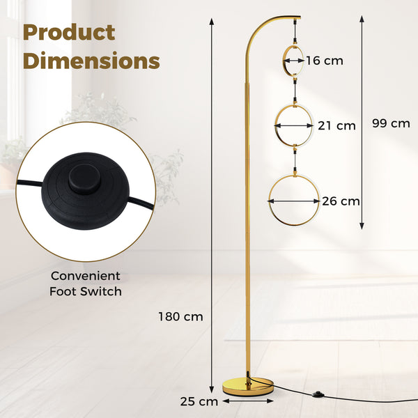 DORTALA 3-Circle LED Floor Lamp | Foot Pedal Switch, 3 Color Temperatures, Metal End, Matte, Modern Style, Plug Powered, British Specification Plug