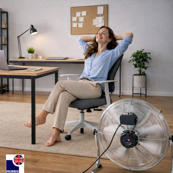 Morris Floor Fan 12 Inch Strong Airflow 3 Speeds Aluminium Blades Tilt Head 135° Portable Compact Fan for Bedroom Office Home Silver
