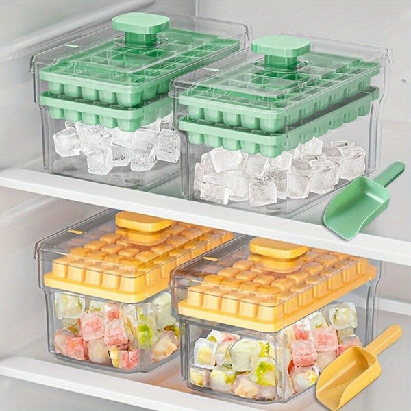 Double Layer 68 Grids Ice Cube Tray with Lid Party Bar Ice Cube Maker Mould Ice Storage Box, Long Ice Cube Tray, Ice Trays Molds, Ice Cube Container, Freezer Tray, Ice Block Tray, Drink Chilling Accessories, Home Bar Essentials, Compact Storage Box, Stack