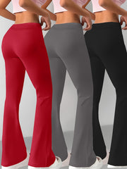 European and American Spring/Summer New Fashion Women's Bottoms: Flared Straight-Leg Pants with Classic English Text Print, Daily Casual Butt-Lifting Peach Butt Long Pants, Three-Piece Set